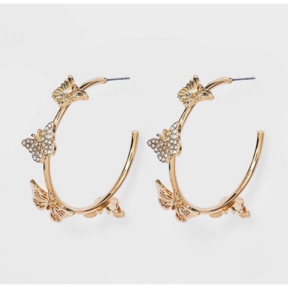 Sugarfix by BaubleBar Gold Tone Crystal Rhinestone Wings Butterfly Hoop Earrings - Picture 2 of 10